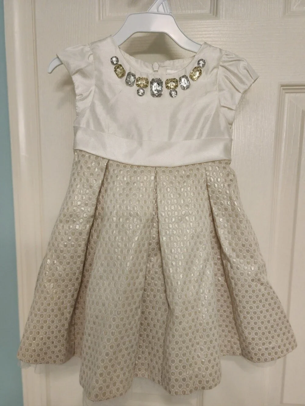 Gymboree Size 18-24 months Gold Ivory jeweled Christmas Holiday Party Dress VGUC